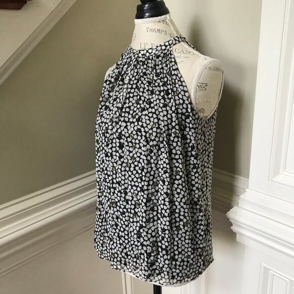 DVF Halter Neck Silk Print Blouse Top Shirt Womens Small Black White Beaded Gems - Picture 9 of 14